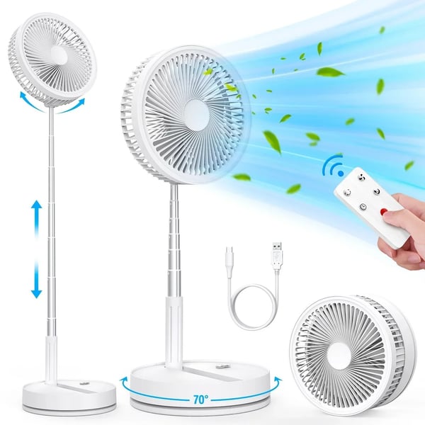 Sammenklappelig & Genopladelig Ventilator – 23 cm, 100 cm højde, 7200 mAh batteri & fjernbetjening Sammenklappelig & Genopladelig Ventilator – 23 cm, 100 cm højde, 7200 mAh batteri & fjernbetjening