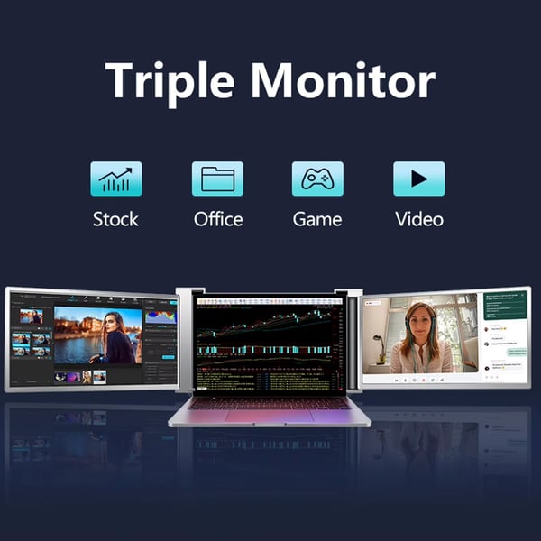 Bærbar trippelskræm 15.6" til bærbar computer – Full HD 1080p,  nem installation, portabel skærm kontor spil gaming trading triscreen