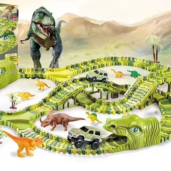 Iso dinosaurusautorata – 260 osaa – joustava rata dinosauruksilla, silloilla ja tunnelilla