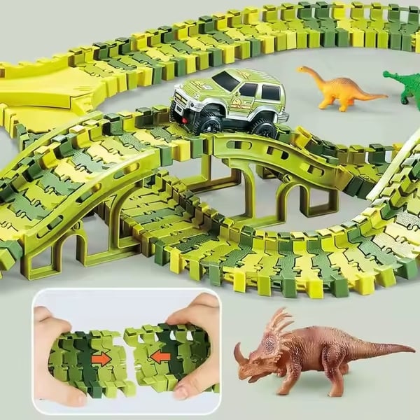 Iso dinosaurusautorata – 260 osaa – joustava rata dinosauruksilla, silloilla ja tunnelilla