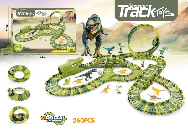 Iso dinosaurusautorata – 260 osaa – joustava rata dinosauruksilla, silloilla ja tunnelilla