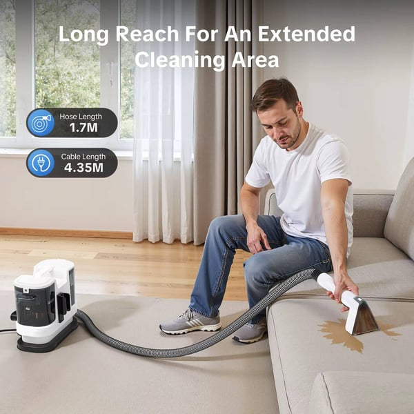 Kraftfuld Tæppe- & Tekstilrenser LBLUE V8 med Varmt Vand 60°C, 1,75L Dobbelttank, 5 m Ledning – Sofa, Bil & Kæledyrspletter