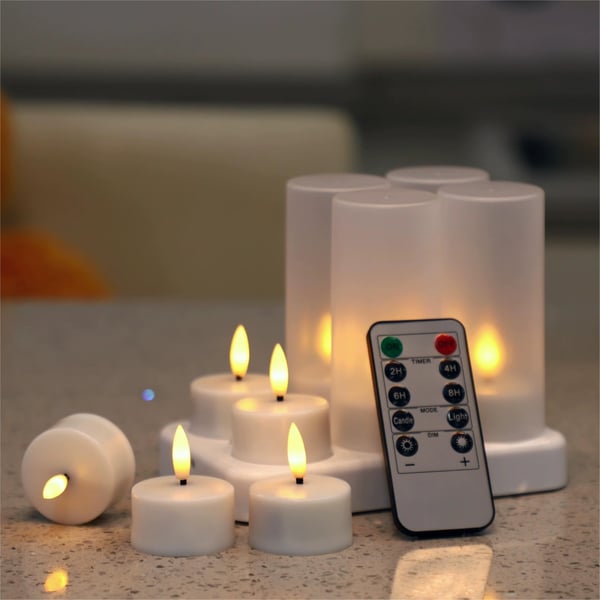 12 stk genopladelige LED fyrfadslys med fjernbetjening og timer – flakkende varmeljus til Halloween, jul og festdekorationer