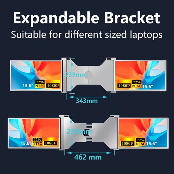 Bærbar trippelskræm 15.6" til bærbar computer – Full HD 1080p, nem installation, portabel skærm kontor spil gaming trading triscreen