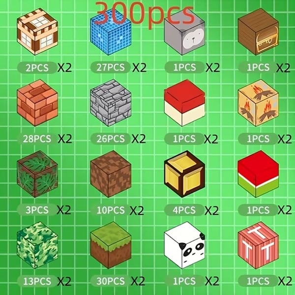 300 stk. Magnetiske Byggeklodser – Legetøjsgave til Børn – Leg som Minecraft eller Roblox – Magnetiske Byggeklodser til Børn – DIY byggesæt til kreati