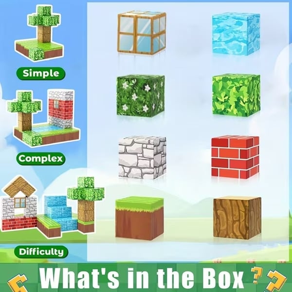 100 stk. Magnetiske Byggeklodser – Legetøjsgave til Børn – Leg som Minecraft eller Roblox – Magnetiske Byggeklodser til Børn – DIY byggesæt til kreati