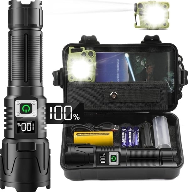 Super Bright LED-taskulamppusetti – 6000 Lumen, 50W, Ladattava & Taktinen & COB camping