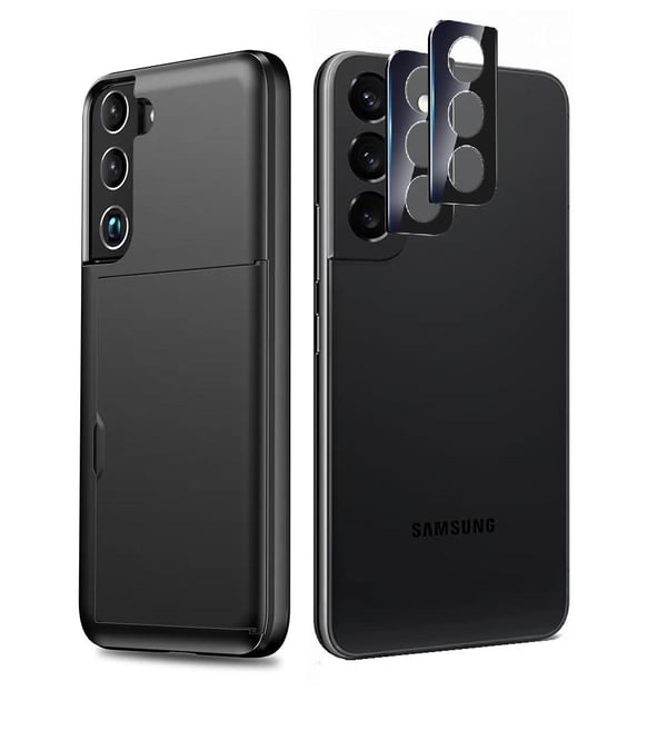 Galaxy S22 etui Stødabsorberende kortholder mobilcover + objektivdæksel