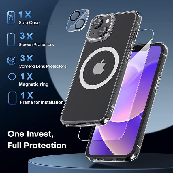 iPhone 14 Plus [9-PACK] 6x hærdet glas + 1x silikoneskal TPU + stel