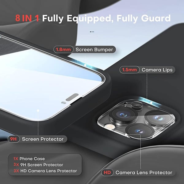 iPhone 14 Pro Max [8-PACK] 6x hærdet glas + 1x silikonecover