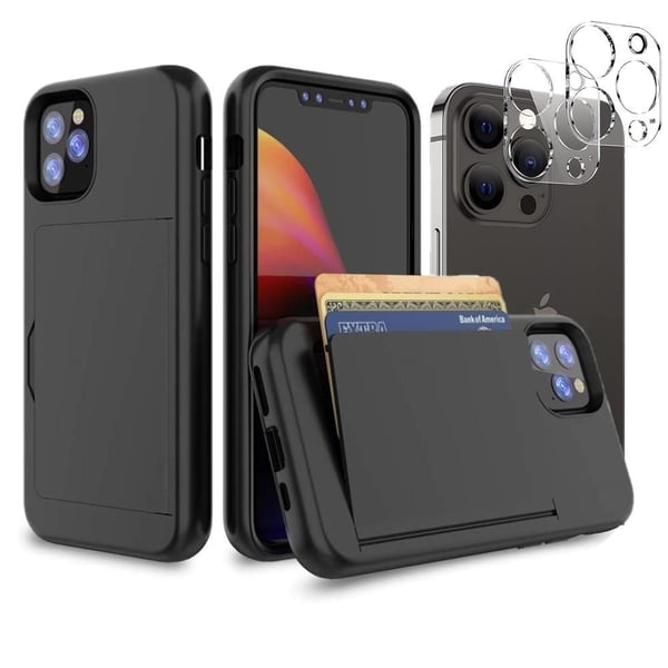 iPhone 14 Plus etui Stødabsorberende kortholder mobilcover + objektivdæksel