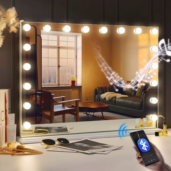 Bluetooth Hollywood -peili valaistuksella, 18 himmennettävää LED-lamppua