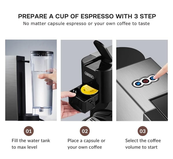 HiBREW Kahvinkeitin 4-in-1 Monipuolinen Kapseli Espresso Dolce, Nespresso jne.