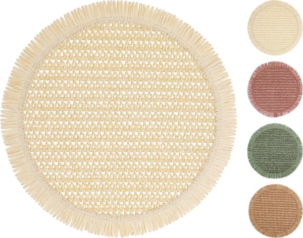 Underlägg Runt Beige Fransar 38 cm 4-pack