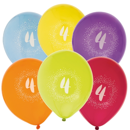 Ballong Födelsedag 4 år 6-pack Latex Mixade