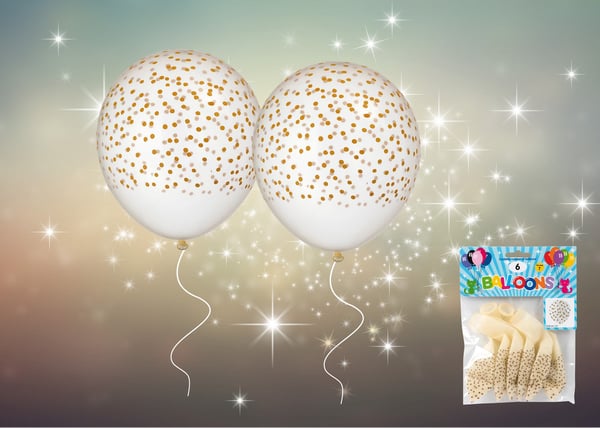 Ballong Konfetti Prickar 6-pack 30 cm Latex