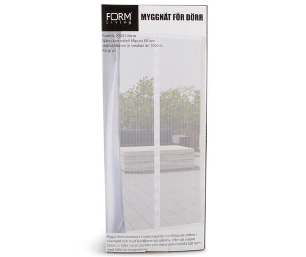 Insektsnät dörr 100x220 FORM Living hög kvalité insektsskydd vitt magnet myggnät