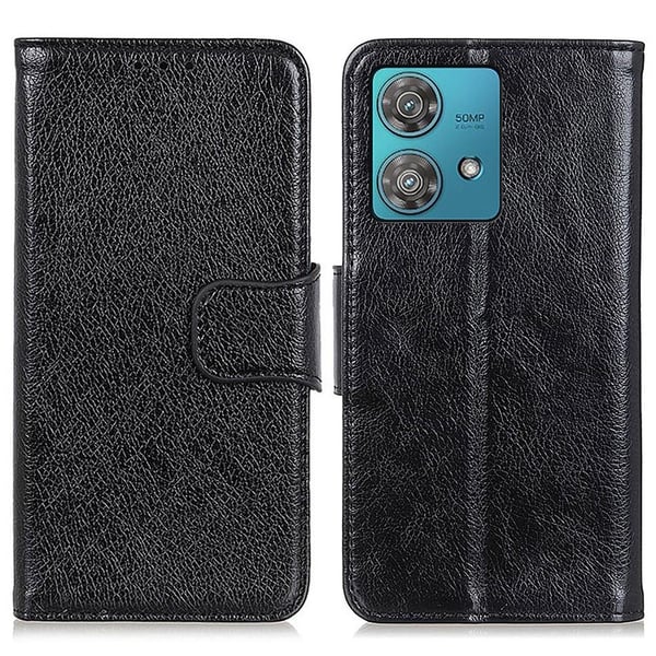 Nappa Texture Split Wallet Stativbetræk til Motorola Moto G84 - Sort