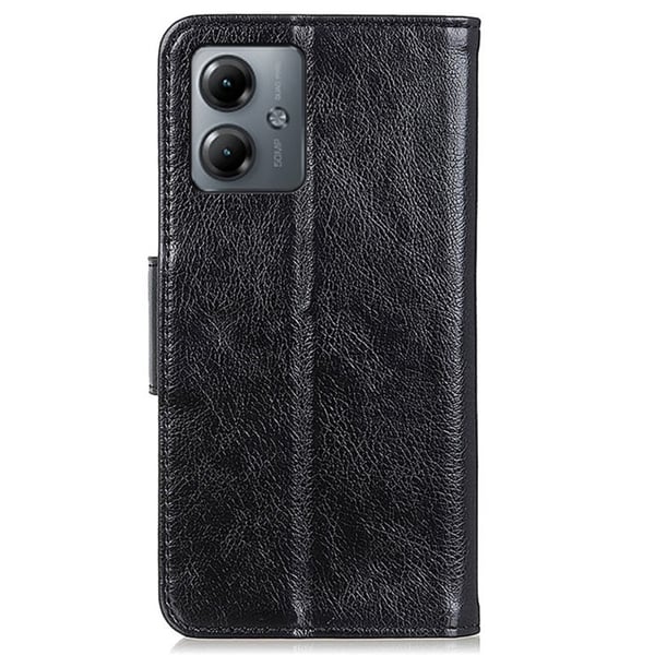 Nappa Texture Split Wallet Stativbetræk til Motorola Moto G14 - Sort