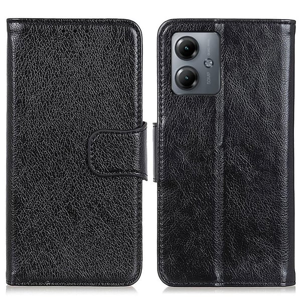 Nappa Texture Split Wallet Stativbetræk til Motorola Moto G14 - Sort