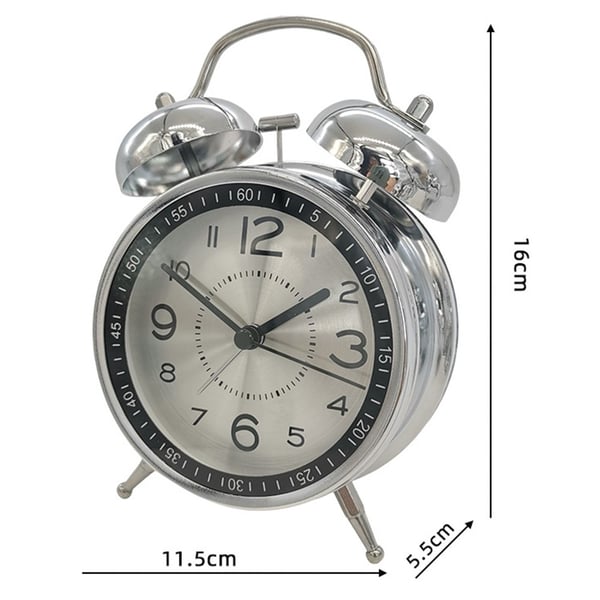 Retro Twin Bell Alarm Stille Vekkerklokke