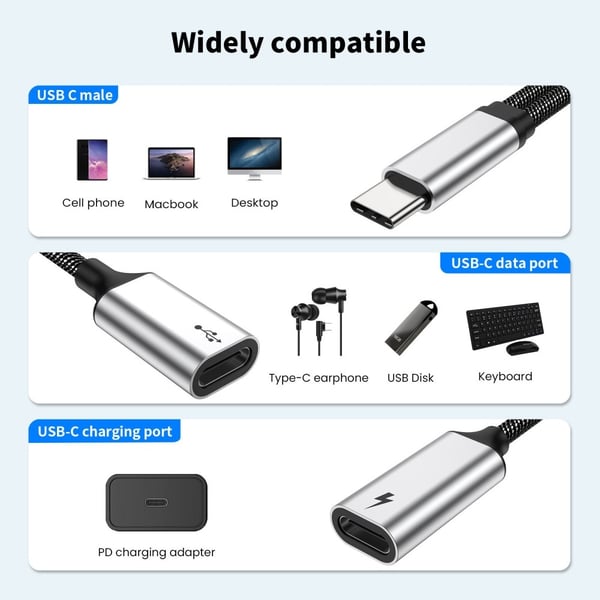 USB - C mannlig til dobbel USB - C kvinnelig splitterkabel Hurtiglading