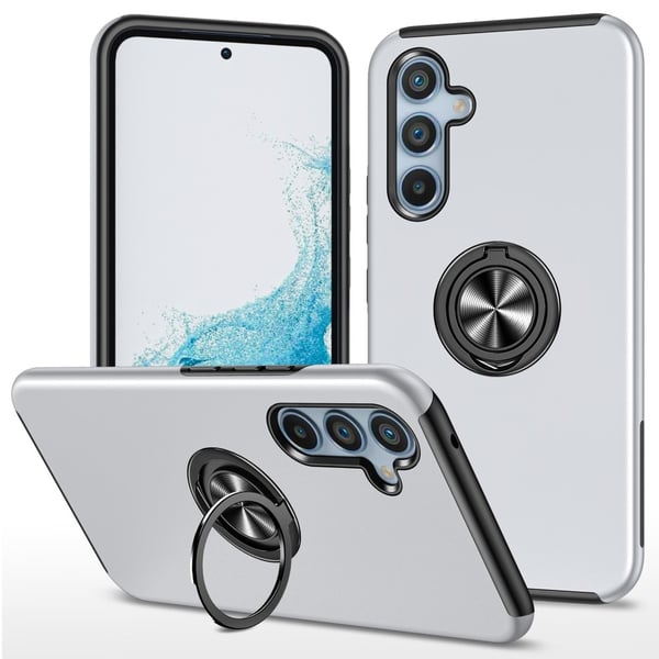 Samsung Galaxy S24 / S25 Hybrid Deksel Med Fingerring - Sølv