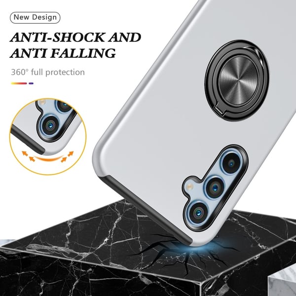 Samsung Galaxy S24 / S25 Hybrid Deksel Med Fingerring - Sølv