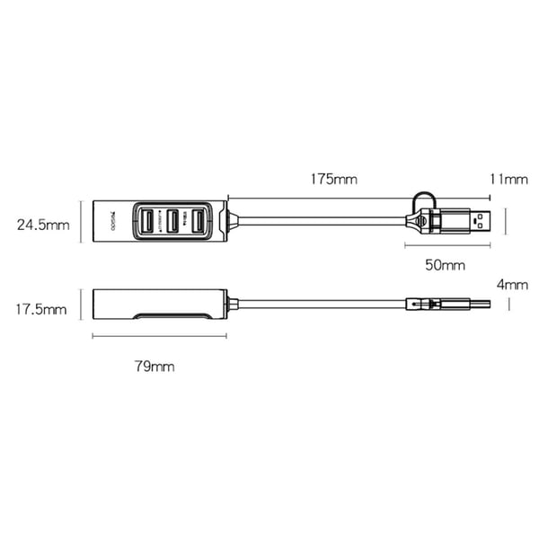 USB + USB - C Hub Adapter Converter USB 3.0 + 3xUSB 2.0 + PD 100W