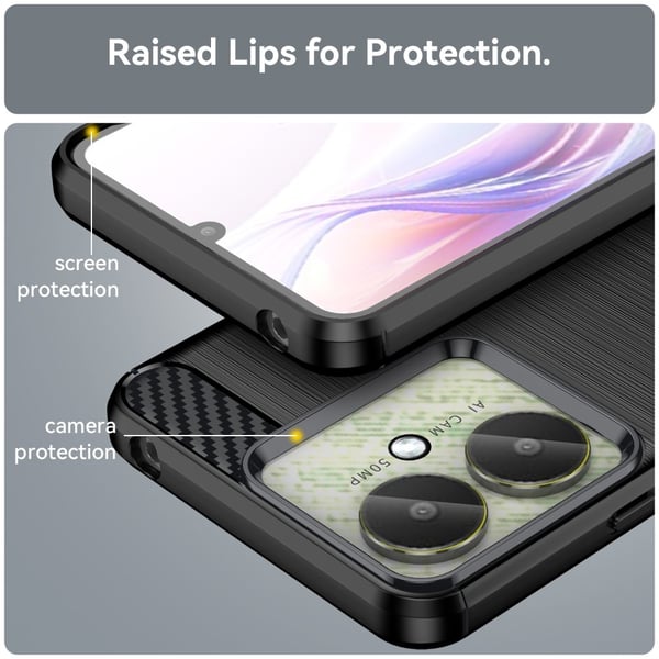Til Xiaomi Redmi 13C Carbon fiber tekstur Cover Back - Sort