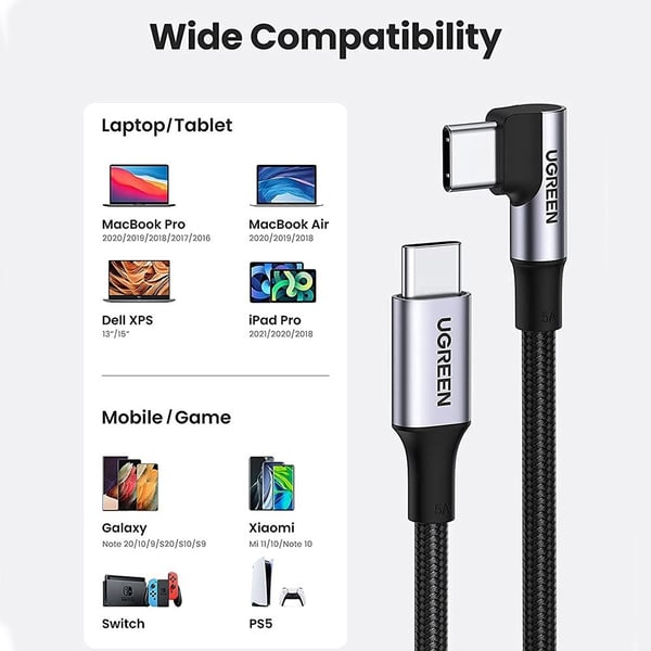 UGREEN 1m 100W hurtigladekabel USB - C datakabel buet
