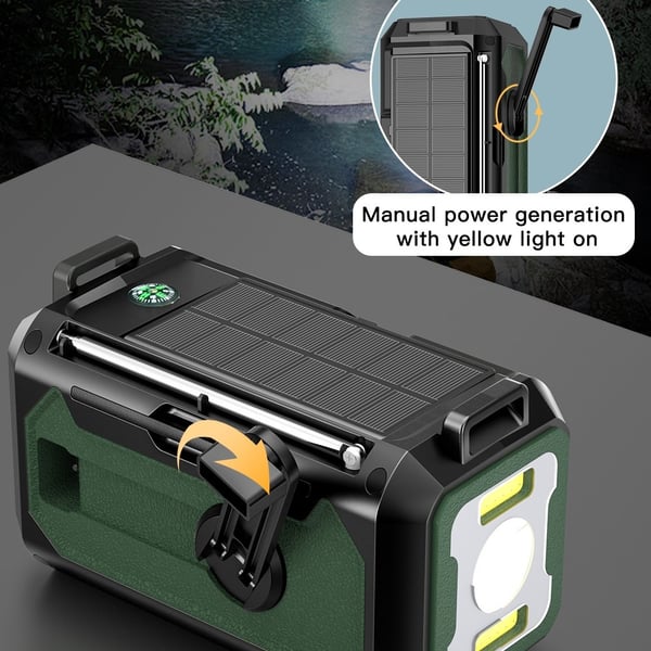 Håndsveivradio 12000mAh strømbank batteri lommelykt Sollading