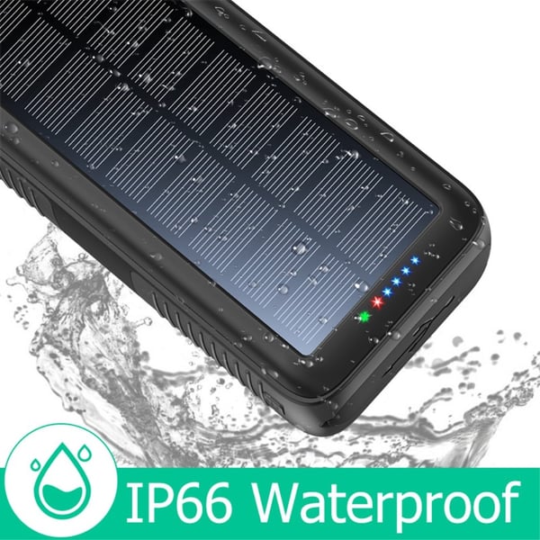 Håndsveiv 30000mAh Solar PowerBank Lightning/USB - C/mikrokabel
