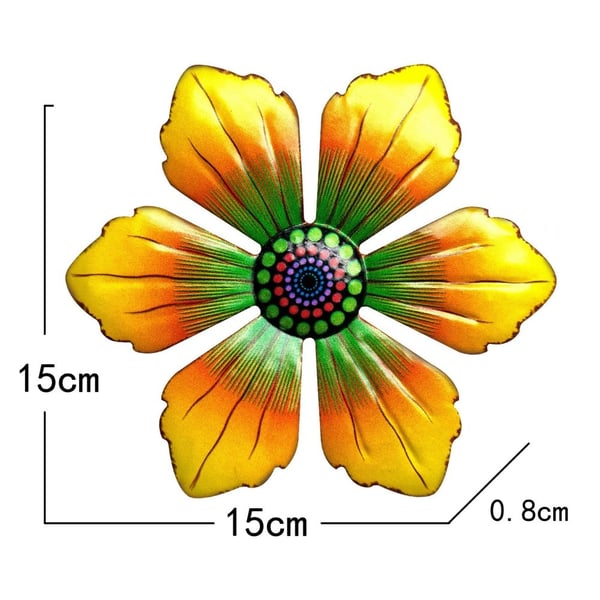 Blomst Metall Veggklistremerke Hagepynt 15x15x0,8cm - Gul