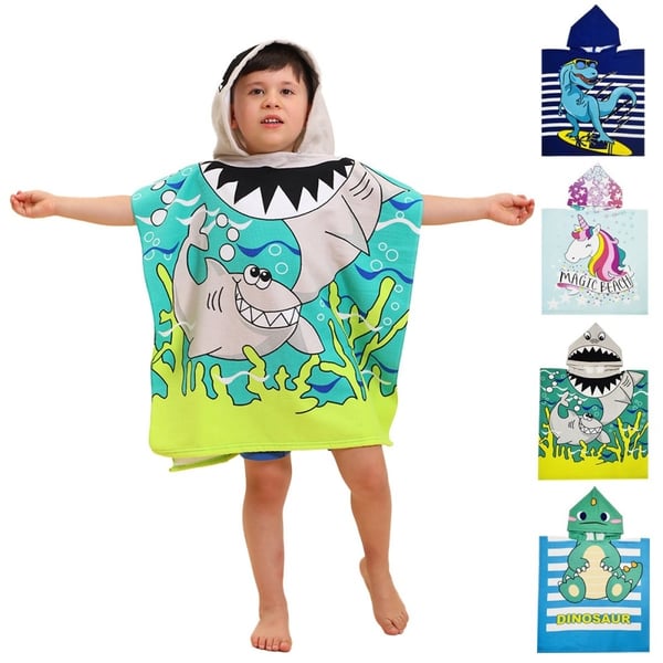 Hood Cape Badehåndkle Badekåpe Poncho, 60x60cm - Car Dinosaur