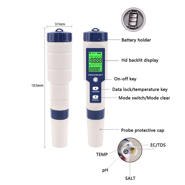 5 - i - 1 - test for vannkvalitet EC Ph TDS temperatur saltholdighet