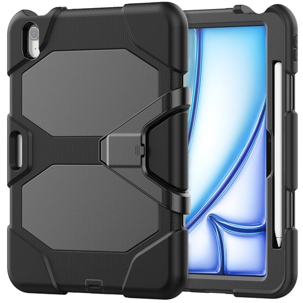 Til iPad Air 11 (2024) Deksel Stand Shame Protector PC+Silikon - Svart