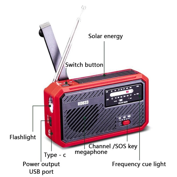 AM FM - radio Sollading Håndsveiv LED lommelykt PowerBank