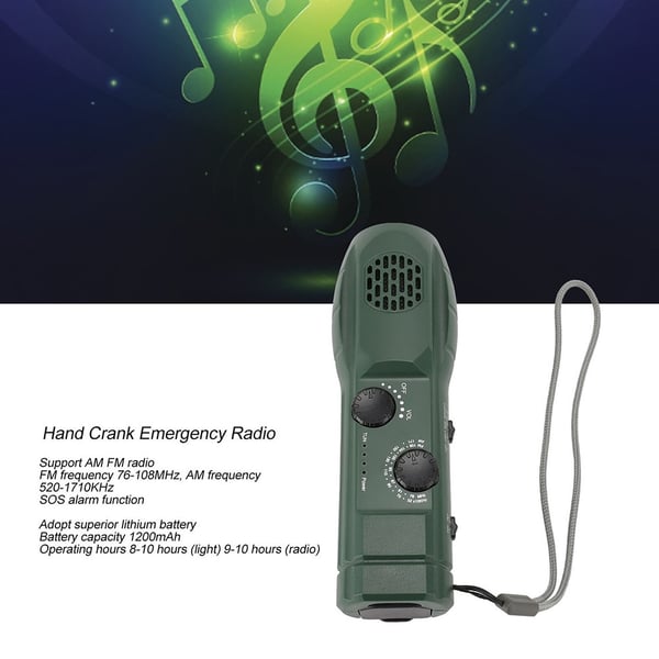 Käsikampi AM / FM - radiotaskulamppu 1200 mAh hätävirtapankki