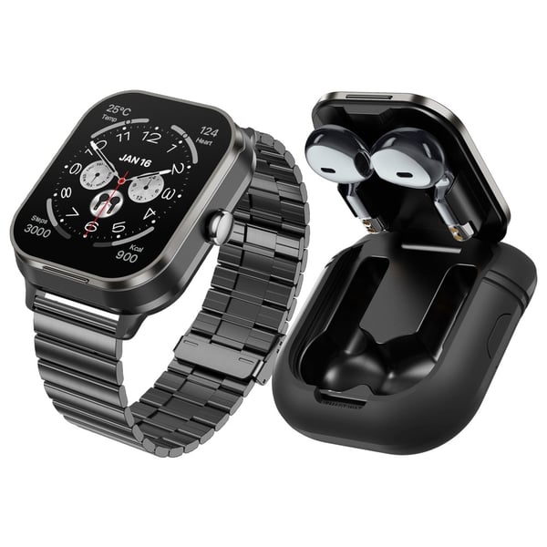 D8 Pro 2 - i - 1 Bluetooth - hovedtelefoner & Smart Watch Health Monitoring Stålrem