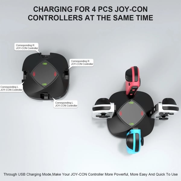 Kompatibel med Nintendo Switch + OLED Joy - Con - kontroller 4 - i - 1 ladestasjon