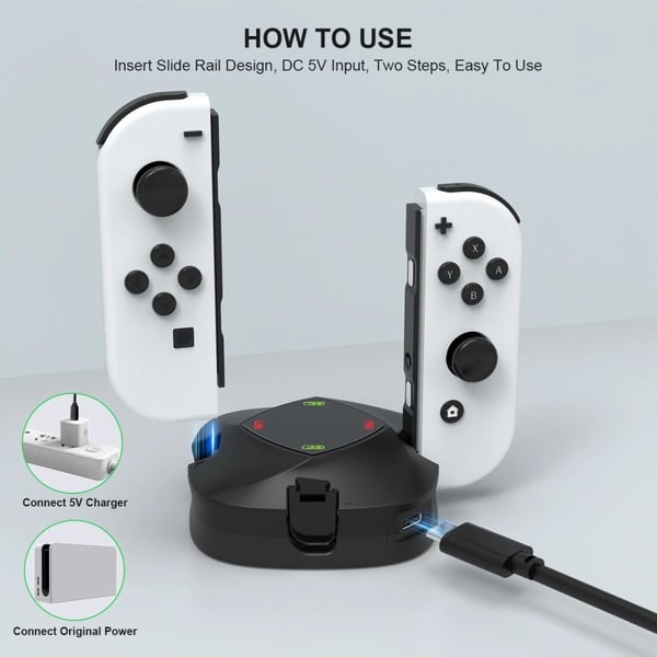 Kompatibel med Nintendo Switch + OLED Joy - Con - kontroller 4 - i - 1 ladestasjon