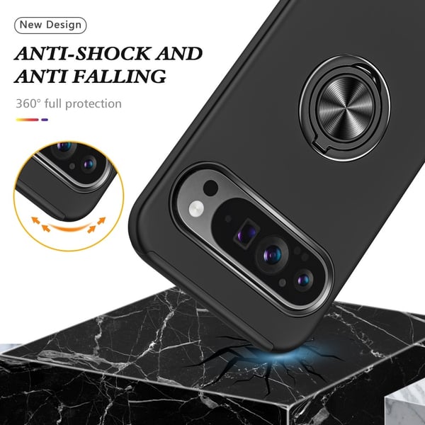 Til Google Pixel 9 / Pixel 9 Pro Fingerring Kickstand Hybrid Taske - Sort