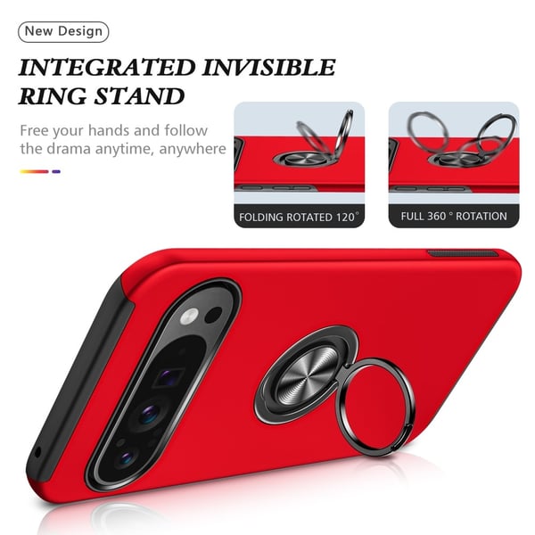 Til Google Pixel 9 / Pixel 9 Pro Fingerring Kickstand Hybrid Taske