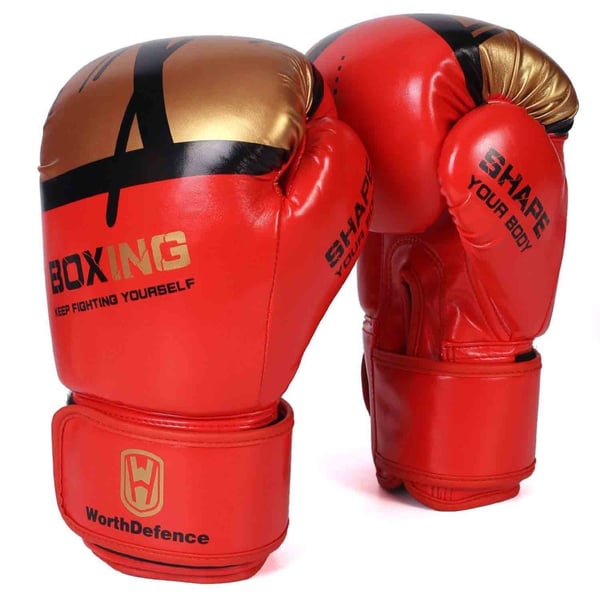 WOSWEIR 1 par 12oz boksehansker kickboxing trening for voksne - rød/gull