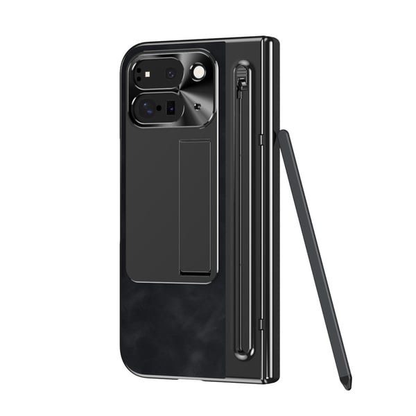 For Google Pixel 9 Pro Fold 5G deksel Kickstand Skinn+PC - veske med herdet glass og styluspenn - svart