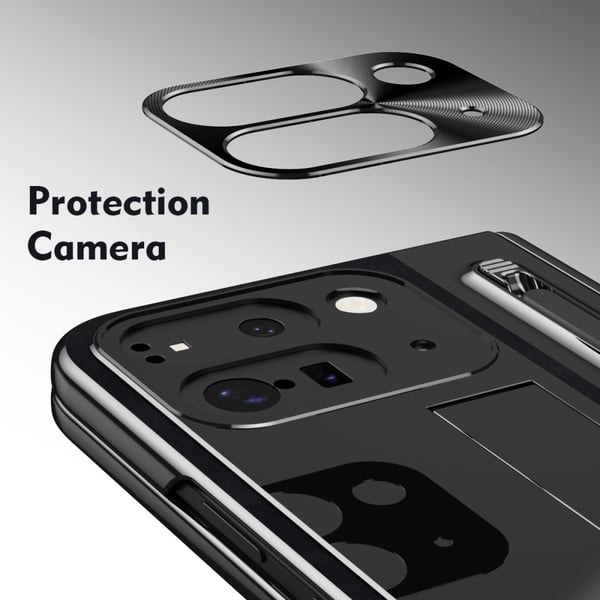 For Google Pixel 9 Pro Fold 5G deksel Kickstand Skinn+PC - veske med herdet glass og styluspenn - svart