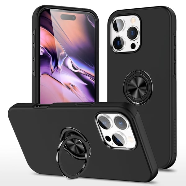 Til iPhone 16 Pro Max Hybrid Deksel Med Fingerring - Svart