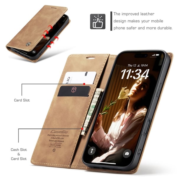 CASEME Lommebok - deksel iPhone 16 Plus - Brun