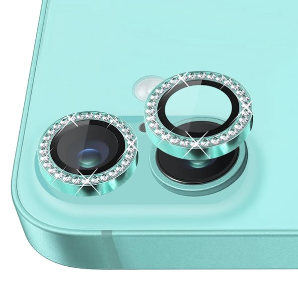 NORTHJO kameralinsedeksel med rhinestone til iPhone 16/16 Plus, herdet glass - cyan